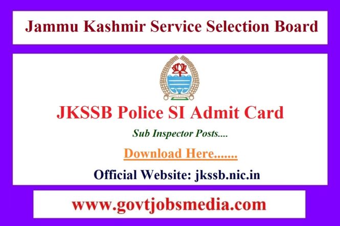 JKSSB Finance SI Admit Card